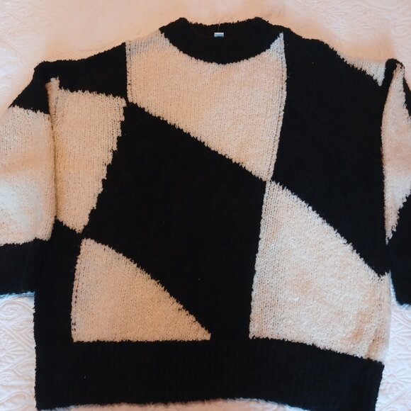 TOPSHOP 80s Retro Big Black White Cozy Soft Sweater - Picture 3 of 4